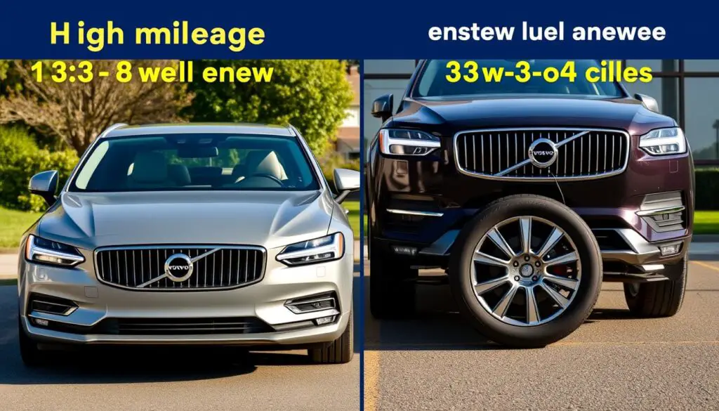 A comparison of a high-mileage Volvo next to a certified pre-owned newer model