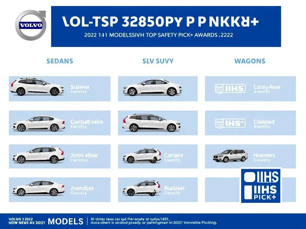 Chart showing Volvo models that received IIHS Top Safety Pick+ awards in 2022