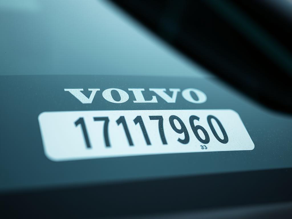 Close-up of a Volvo VIN plate showing the 17-character sequence
