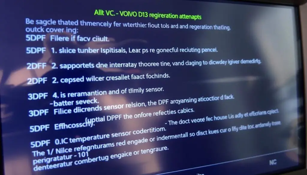 Common fault codes related to failed regeneration on Volvo D13
