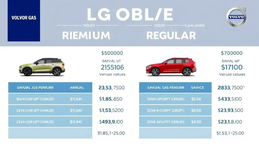 Cost comparison chart showing annual fuel costs for Volvo models with premium vs regular gas Cost comparison chart showing annual fuel costs for Volvo models with premium vs regular gas
