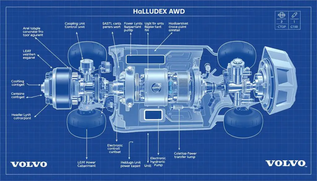 Detailed technical diagram of Volvo's Haldex AWD system components