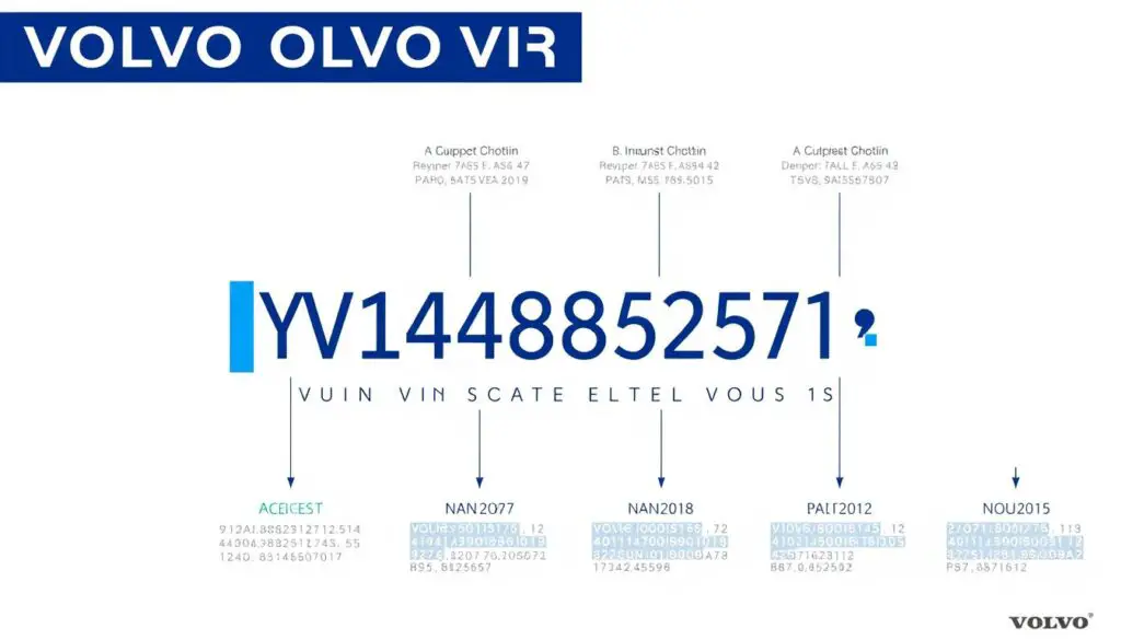Diagram showing breakdown of Volvo VIN number YV1AA8825J1234567 with each section highlighted