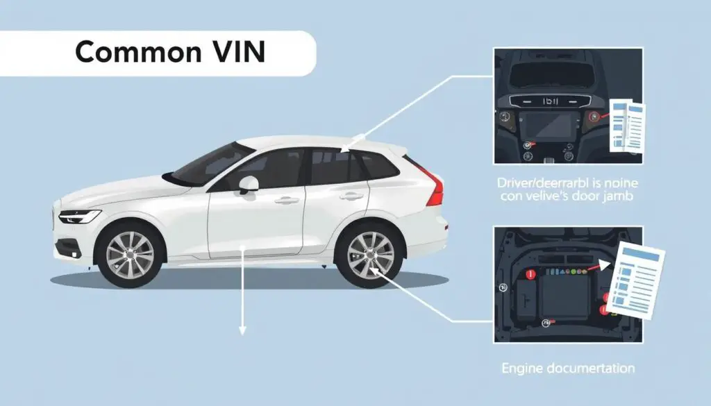 Diagram showing common VIN locations on a Volvo vehicle