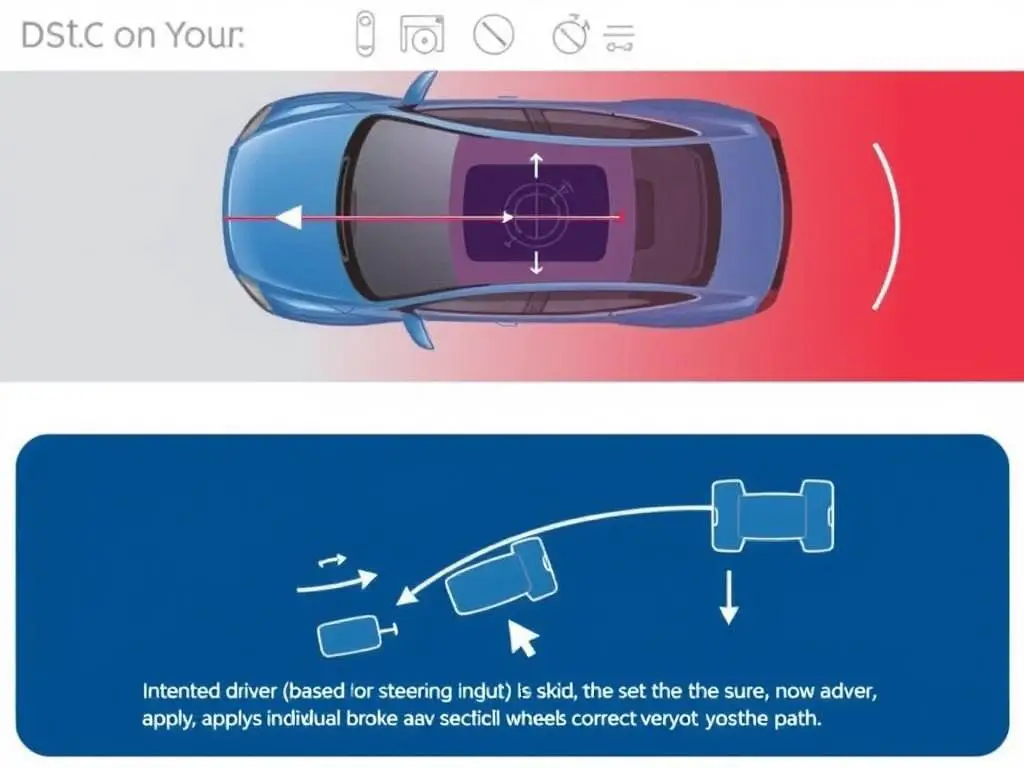 Diagram showing how DSTC on a Volvo works to correct vehicle trajectory