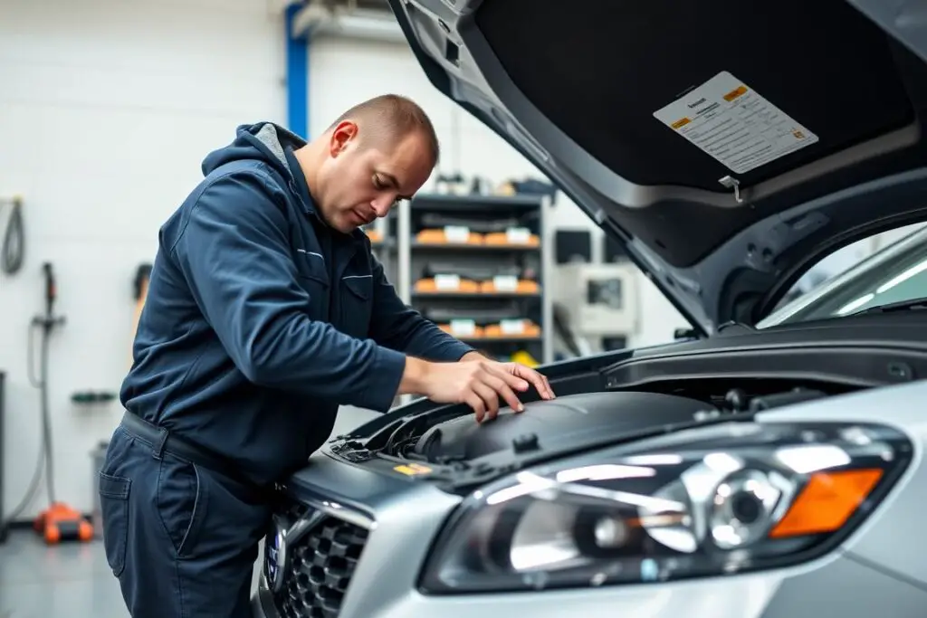 Independent mechanic working on a Volvo vehicle