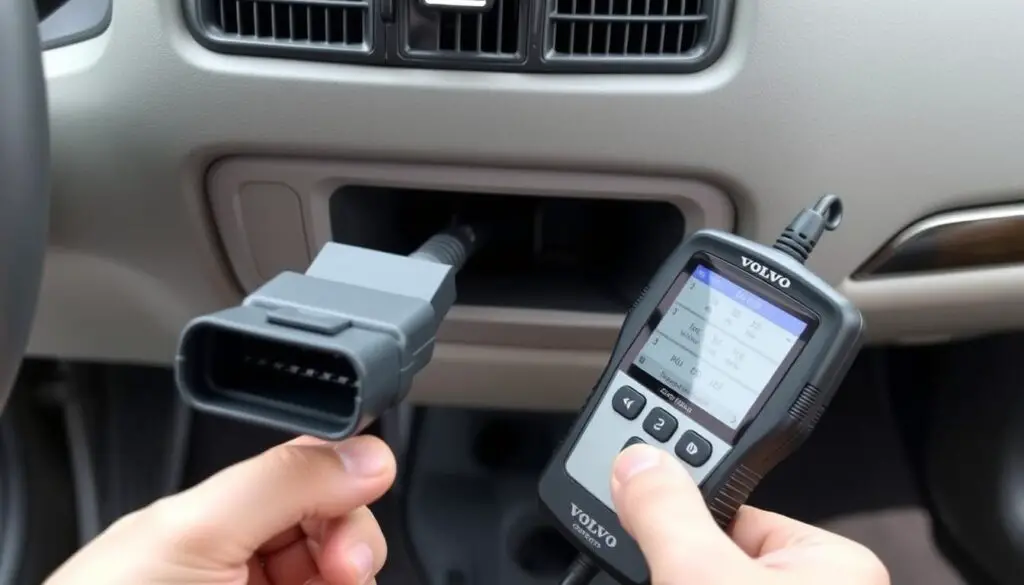 OBD-II scanner connected to a Volvo to reset the computer system OBD-II scanner connected to a Volvo to reset the computer system