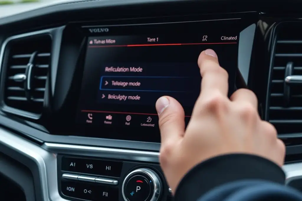 Person adjusting Volvo XC90 climate control settings to optimize for fuel efficiency