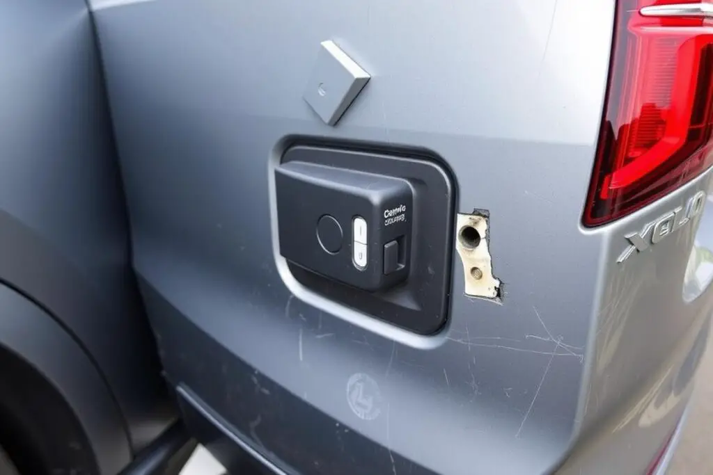 Recovered Volvo XC90 after theft attempt with visible security system