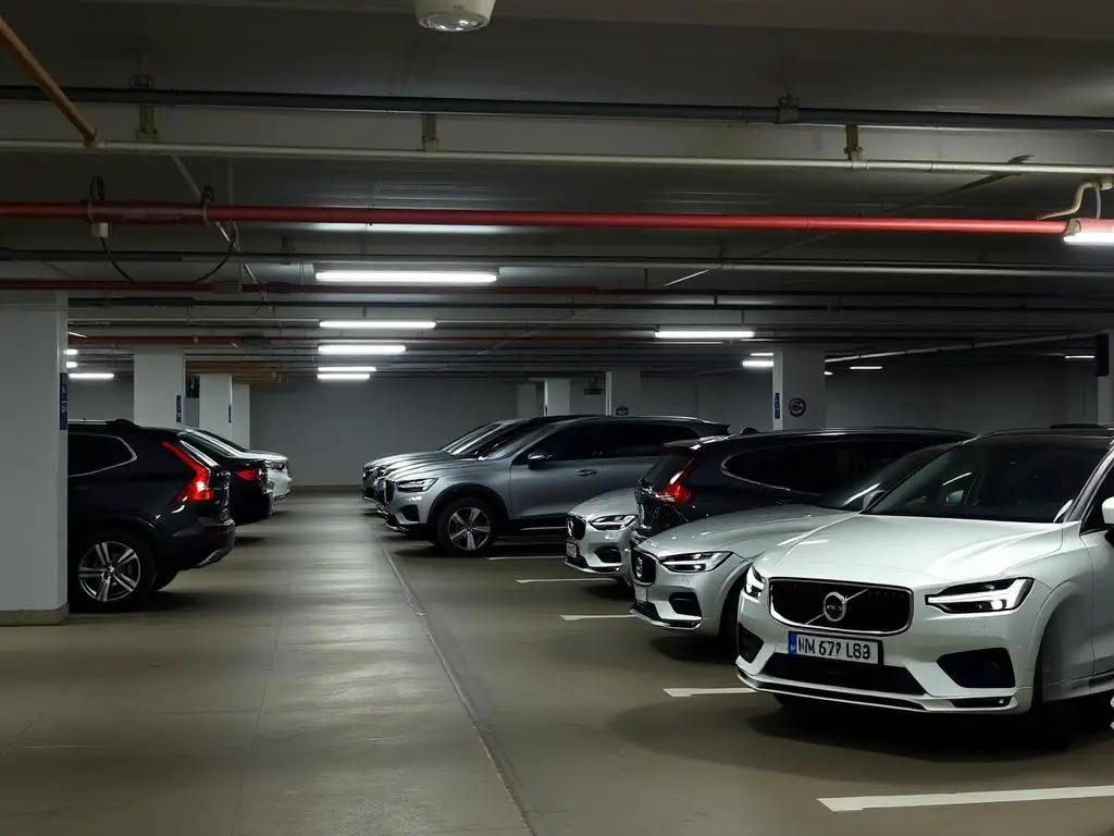 Secure parking area with good lighting and surveillance cameras