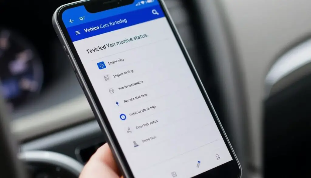 Volvo Cars app showing vehicle monitoring features including remote start status Volvo Cars app showing vehicle monitoring features including remote start status