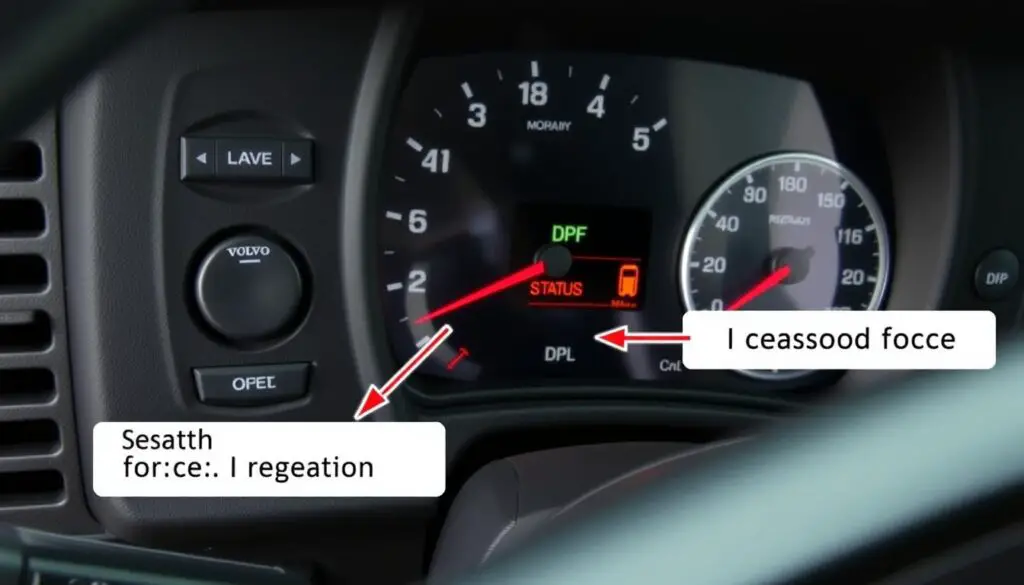 Volvo D13 dashboard showing regeneration button sequence