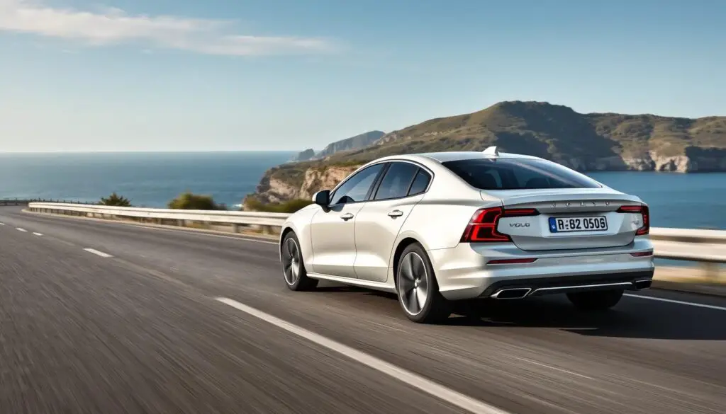 Volvo S60 T5 driving on a scenic coastal road Volvo S60 T5 driving on a scenic coastal road