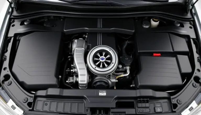 Volvo T5 engine with turbocharger visible in engine bay
