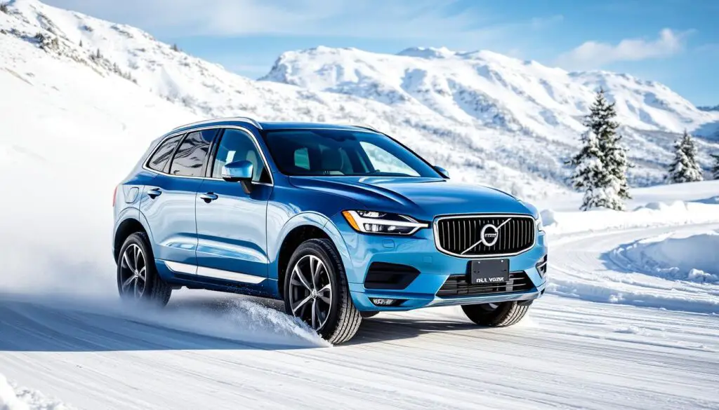 Volvo XC60 demonstrating All-Wheel Drive capability on a snowy mountain road