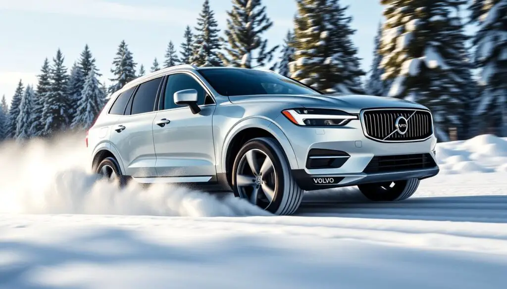 Volvo XC60 driving through deep snow showing AWD capability