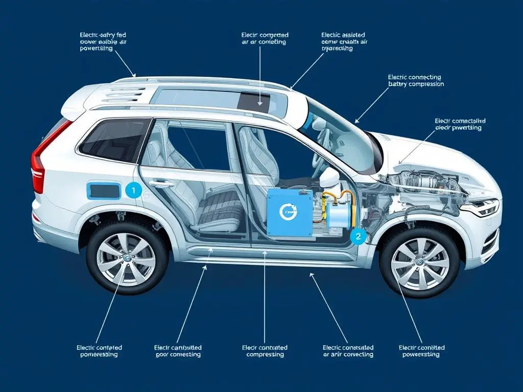 Volvo XC90 Recharge hybrid showing electric-assisted AC system components