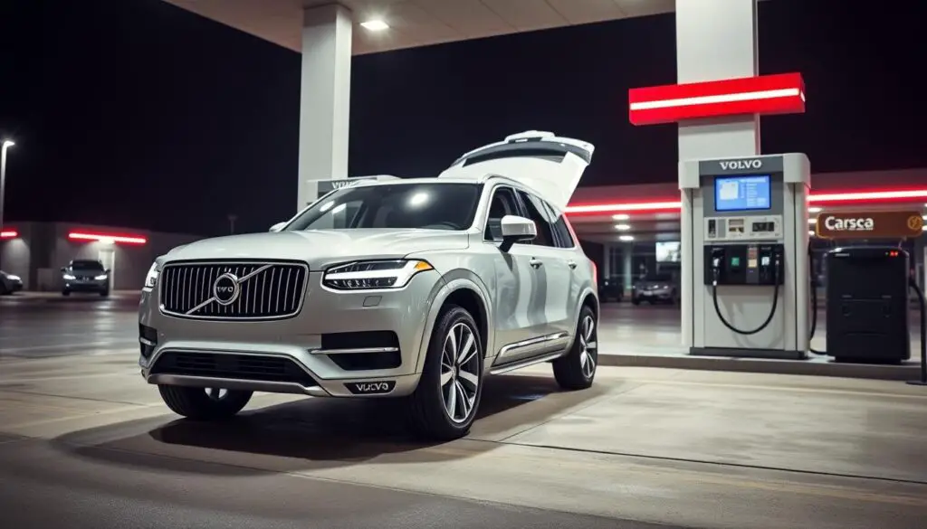 Volvo XC90 at a gas station with fuel door open