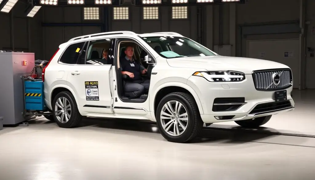 Volvo XC90 during IIHS crash test showing excellent structural integrity