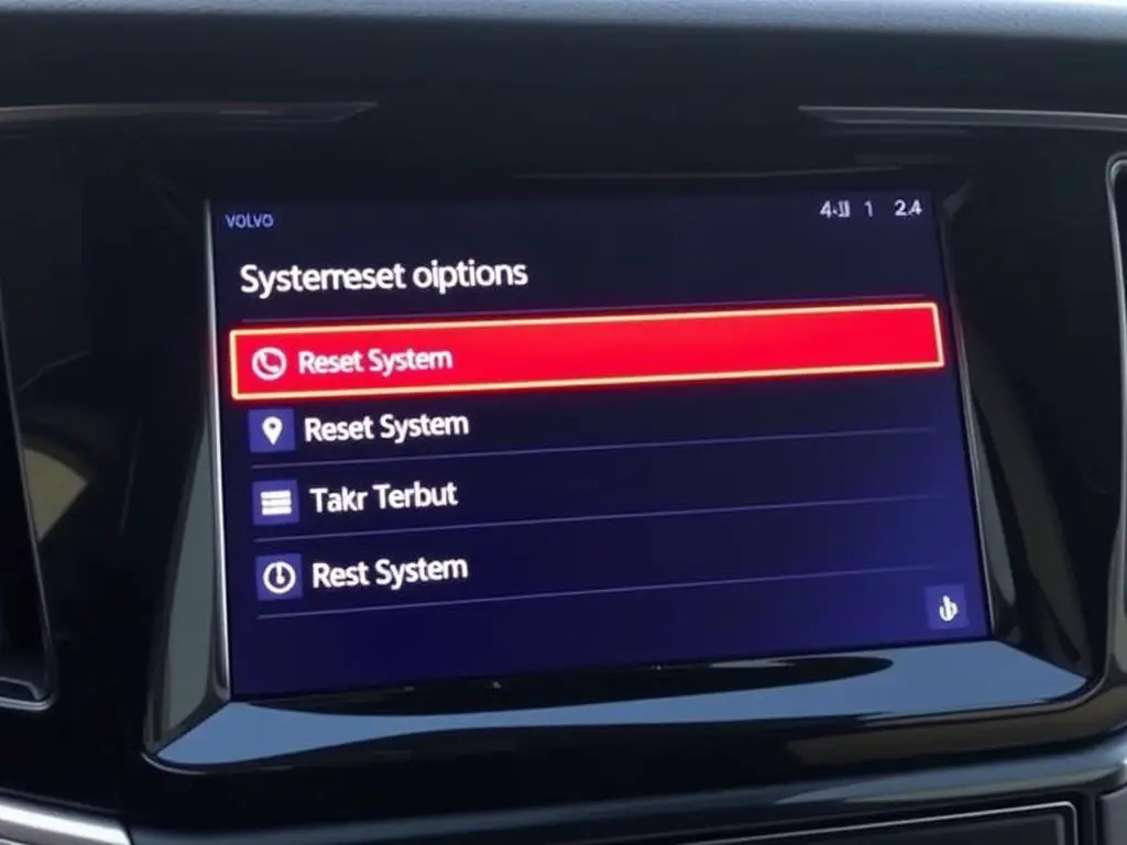 Volvo center display showing system reset options menu