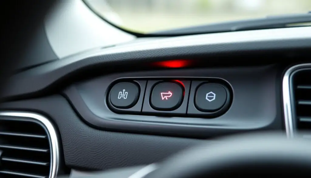 Volvo dashboard showing HomeLink buttons with indicator light flashing Volvo dashboard showing HomeLink buttons with indicator light flashing