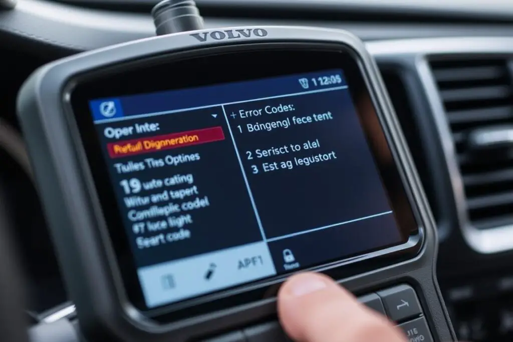 Volvo diagnostic scanner showing error codes