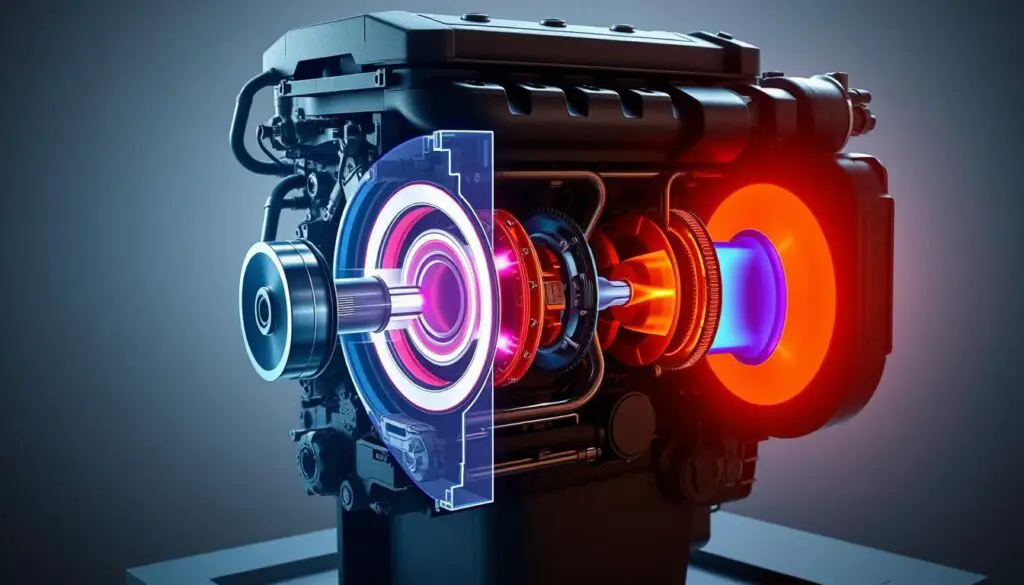 Volvo engine with visualization of combustion process showing difference between premium and regular gas performance