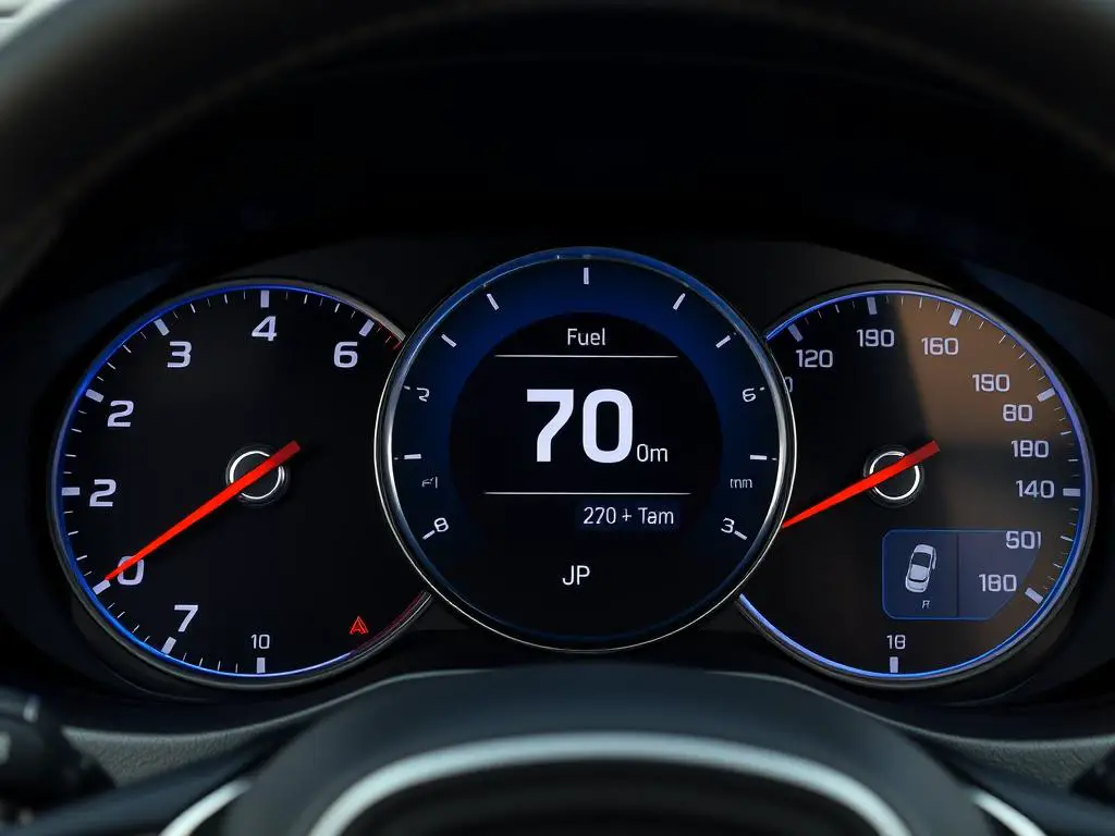 Volvo fuel gauge and dashboard showing fuel economy information Volvo fuel gauge and dashboard showing fuel economy information