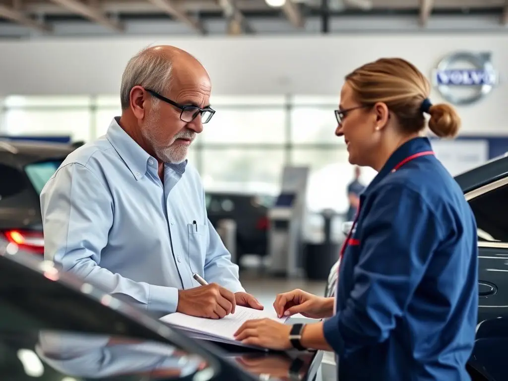 Volvo owner consulting with service advisor about maintenance program
