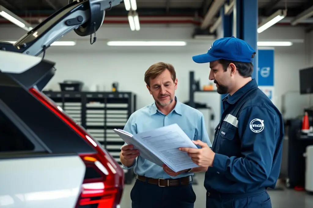 Volvo owner discussing service options with a technician