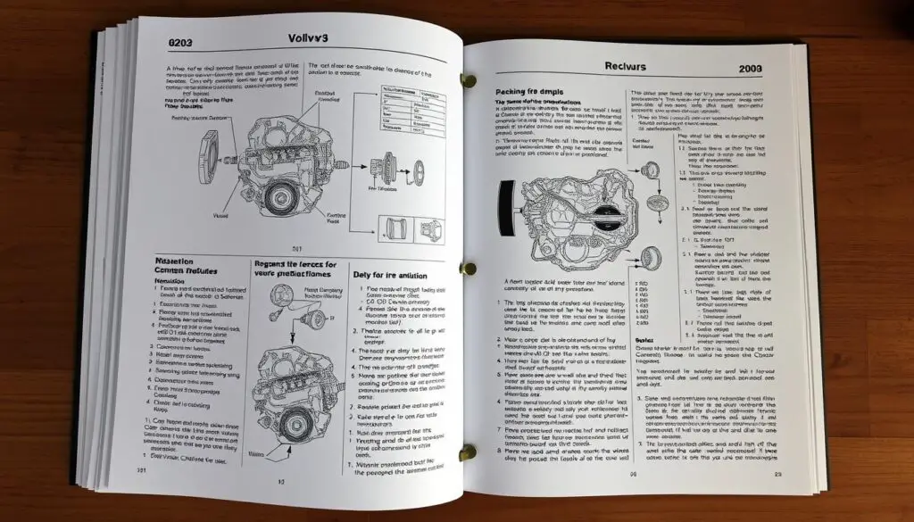 Volvo repair manual open to engine repair section