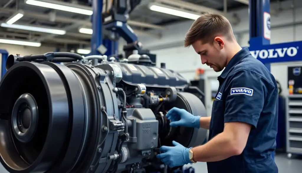Volvo technician servicing a T5 engine Volvo technician servicing a T5 engine