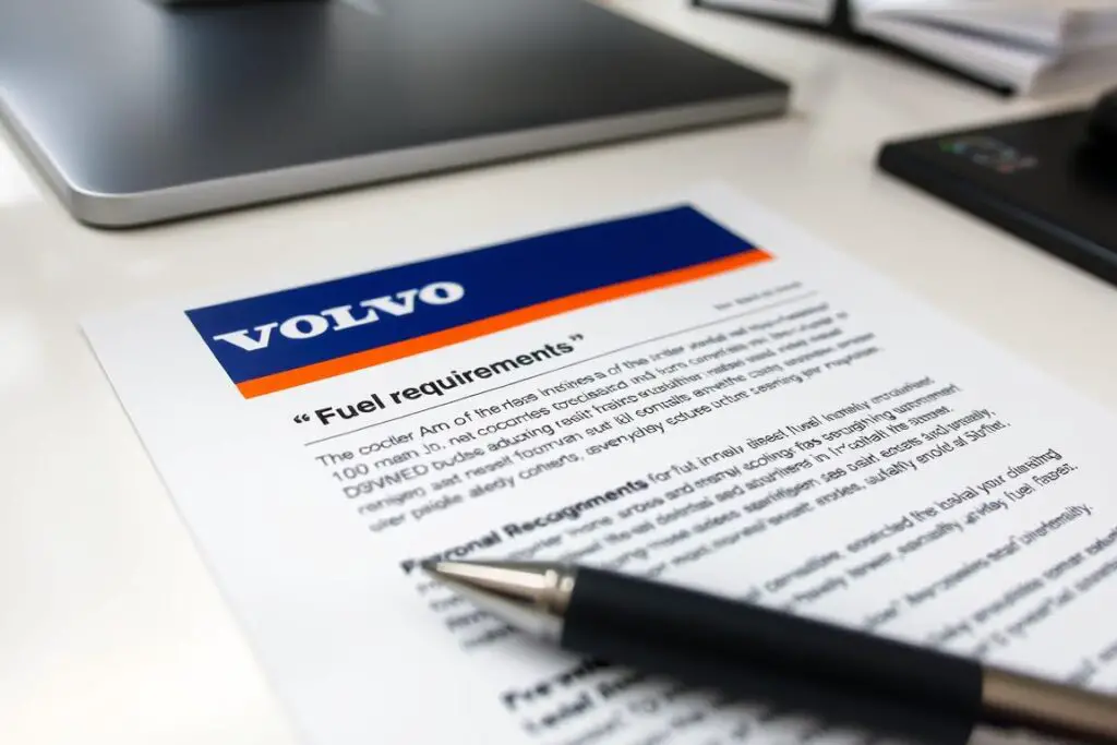 Volvo warranty document highlighting fuel requirement section Volvo warranty document highlighting fuel requirement section