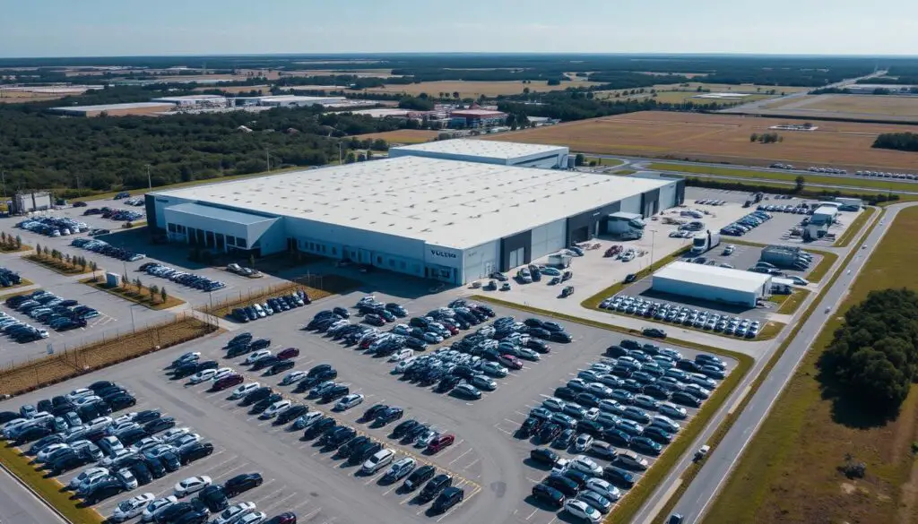 Aerial view of Volvo's Charleston South Carolina manufacturing plant for EX90 production U.S. market Aerial view of Volvo's Charleston South Carolina manufacturing plant for EX90 production U.S. market