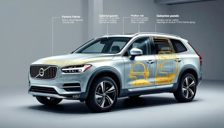 Modern Volvo vehicle with factory rust protection highlighted