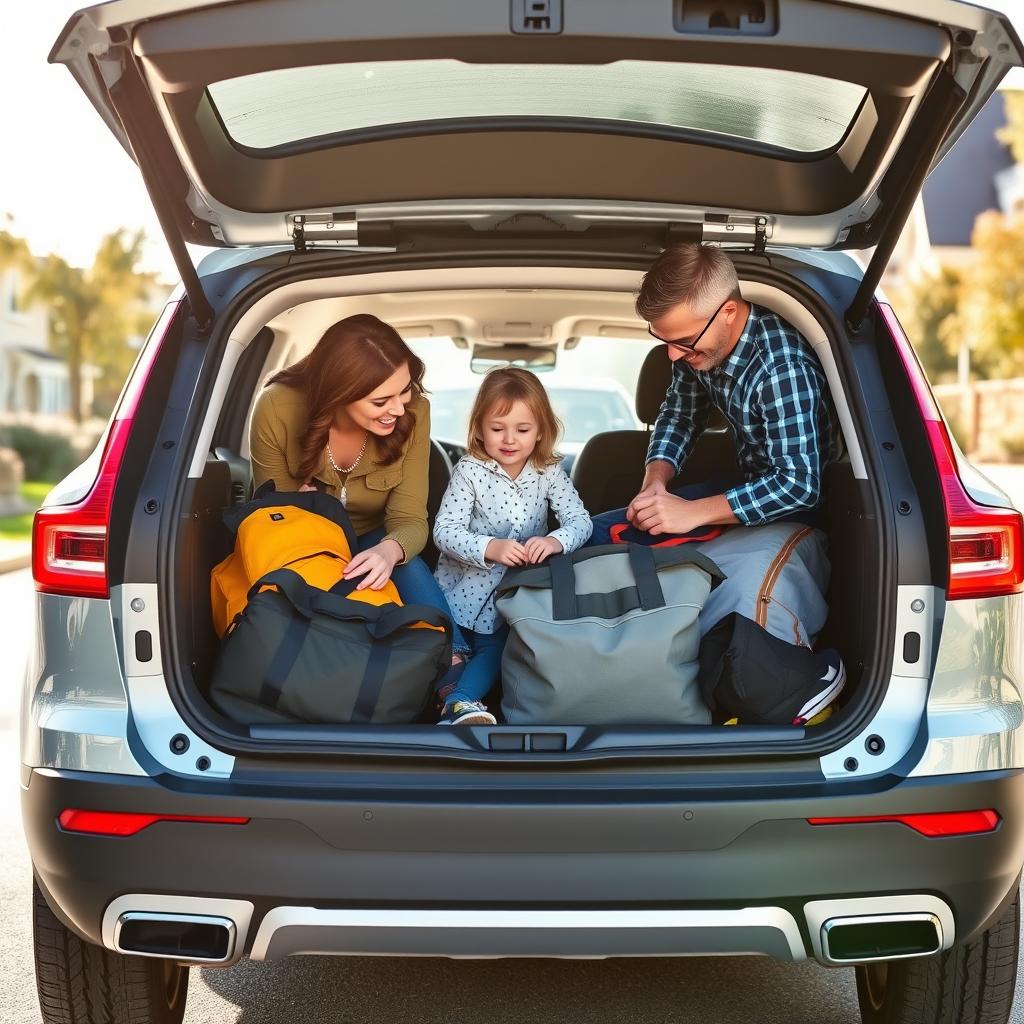 Small family loading gear into Volvo EX30 Small family loading gear into Volvo EX30