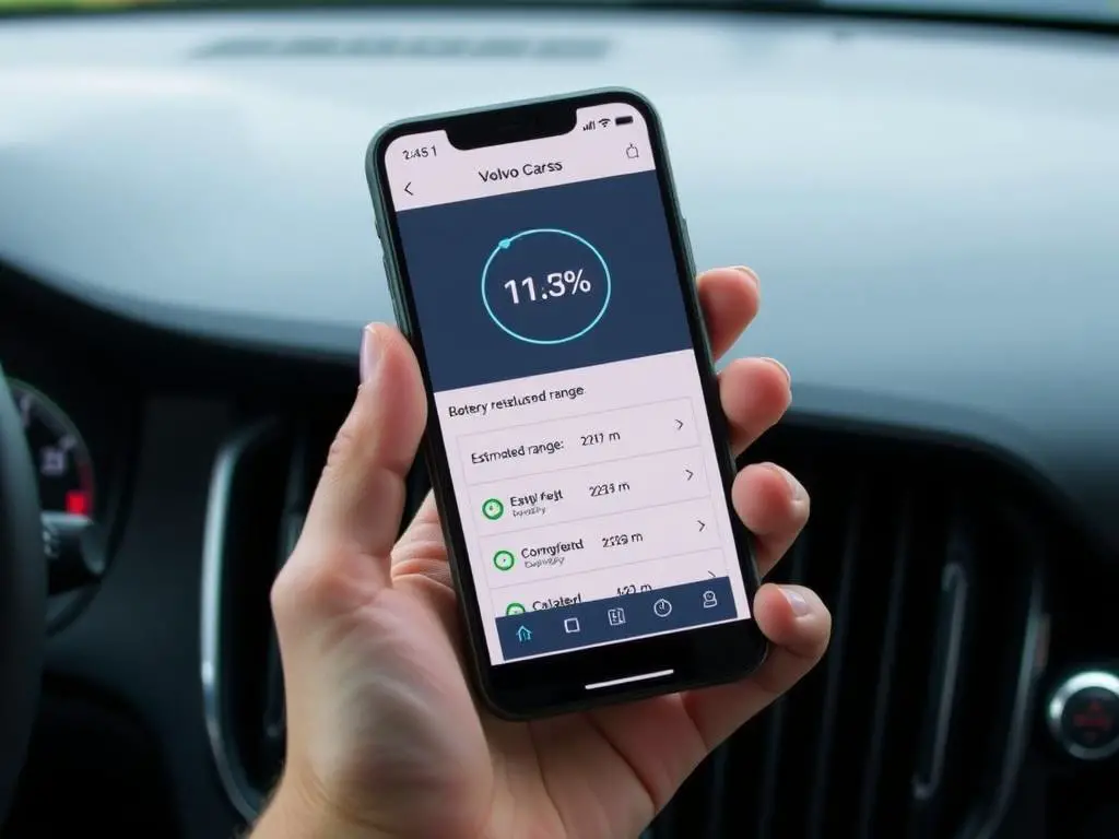 Volvo Cars app showing XC40 Recharge battery status Volvo Cars app showing XC40 Recharge battery status