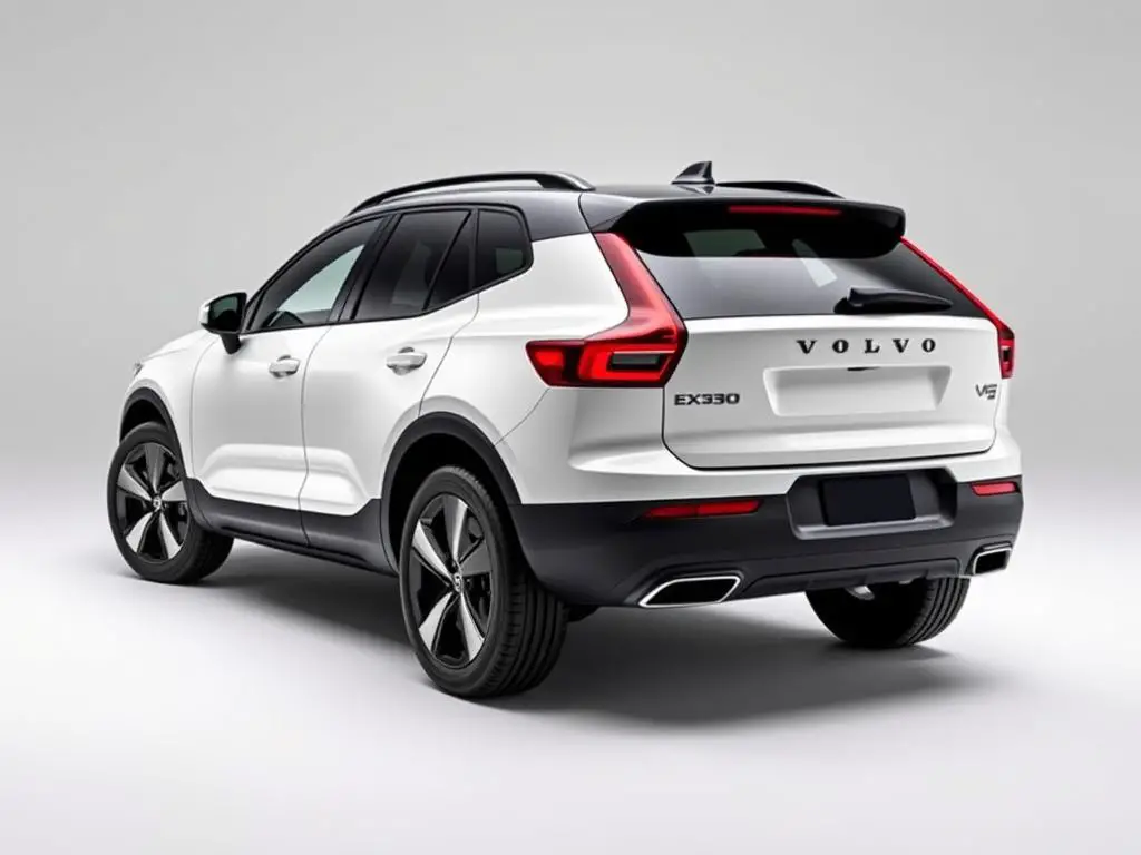 Volvo EX30 profile view showing compact dimensions and distinctive two-tone paint scheme Volvo EX30 profile view showing compact dimensions and distinctive two-tone paint scheme