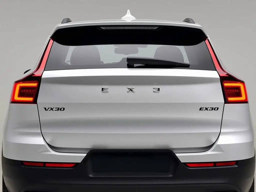 Volvo EX30 rear view showing distinctive vertical taillights and clean design Volvo EX30 rear view showing distinctive vertical taillights and clean design