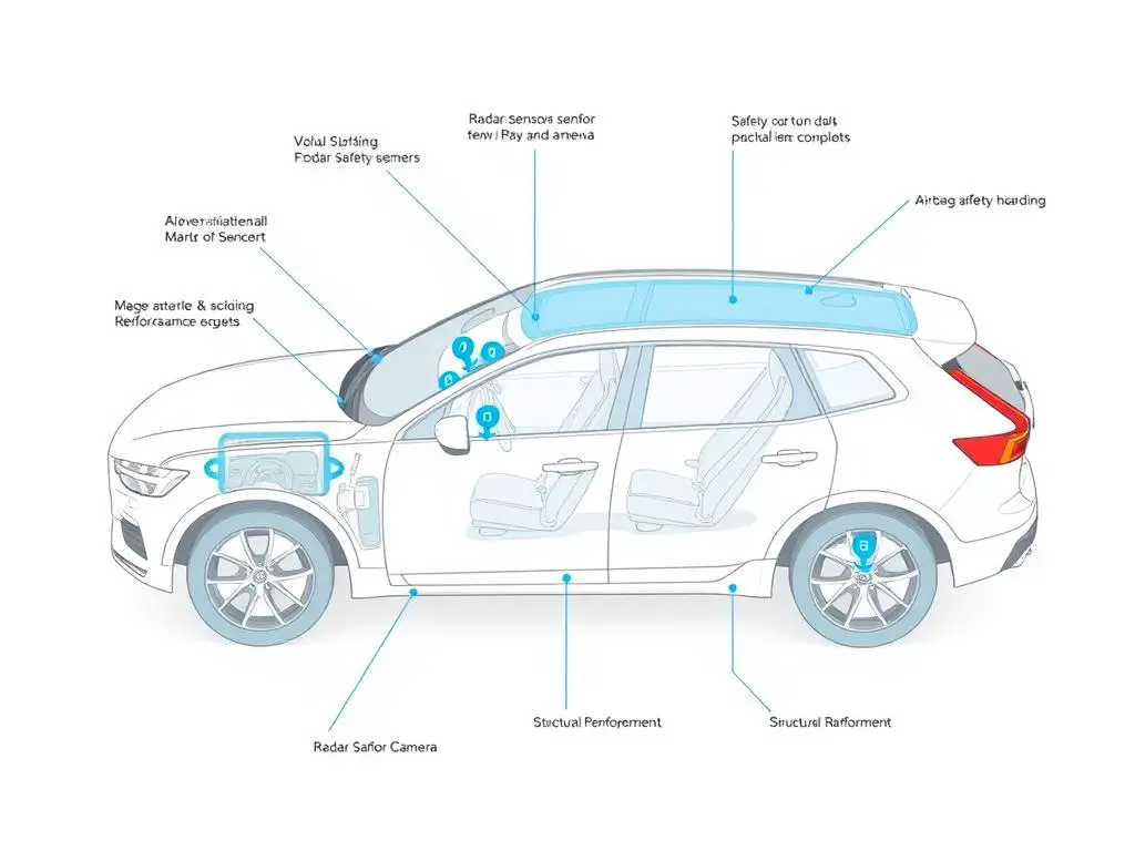 Volvo EX30 safety systems visualization showing active safety features Volvo EX30 safety systems visualization showing active safety features