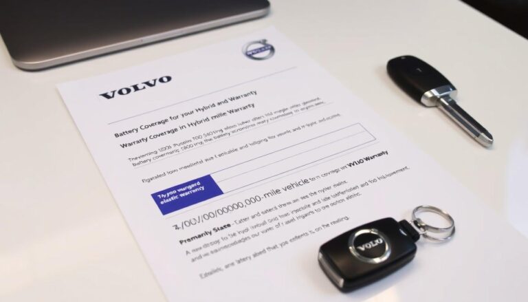 Volvo hybrid electric vehicle battery warranty coverage document with 8-year guarantee highlighted