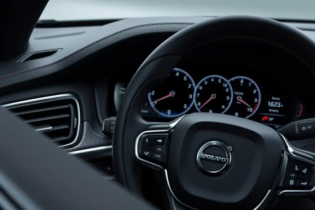 XC90 R-Design trim metal mesh inlays and sport steering wheel detail XC90 R-Design trim metal mesh inlays and sport steering wheel detail