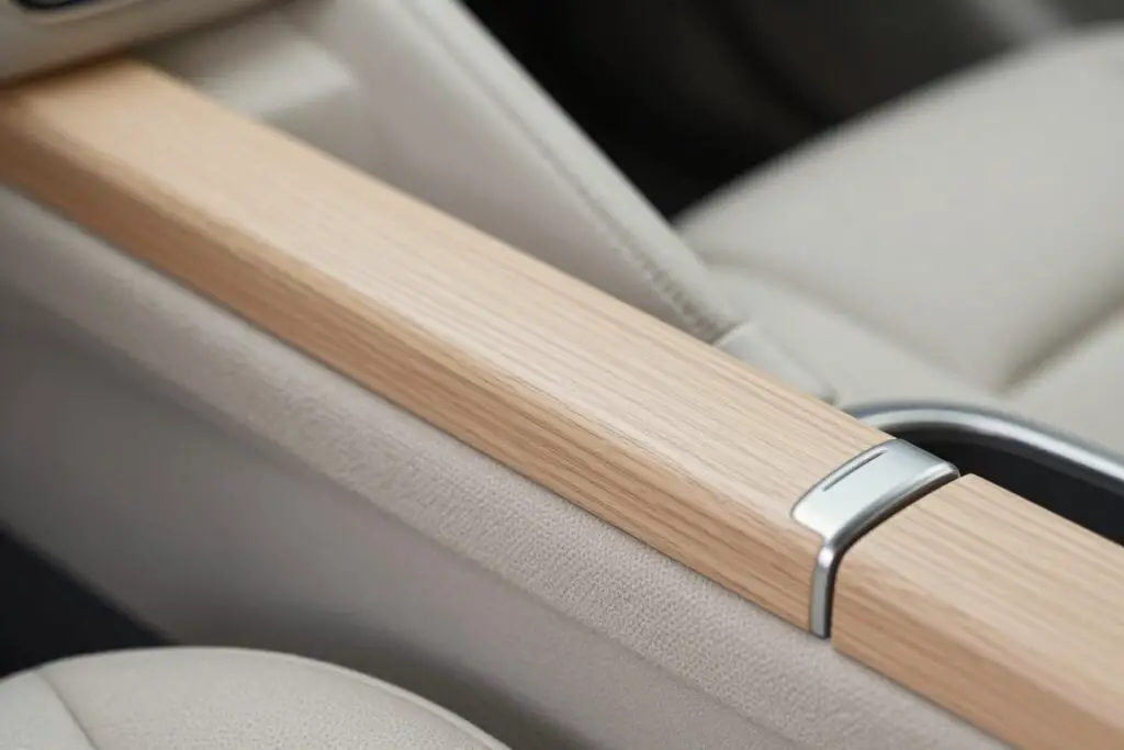 Natural materials in Volvo interior including wood and sustainable textiles Natural materials in Volvo interior including wood and sustainable textiles