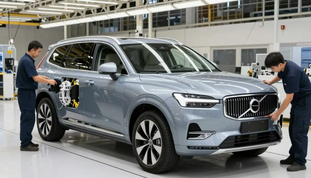 Volvo EX90 electric SUV on production line showing company's electric vehicle manufacturing